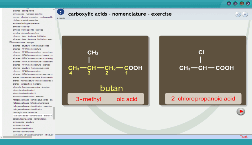 carboxylic acids - nomenclature - exercise